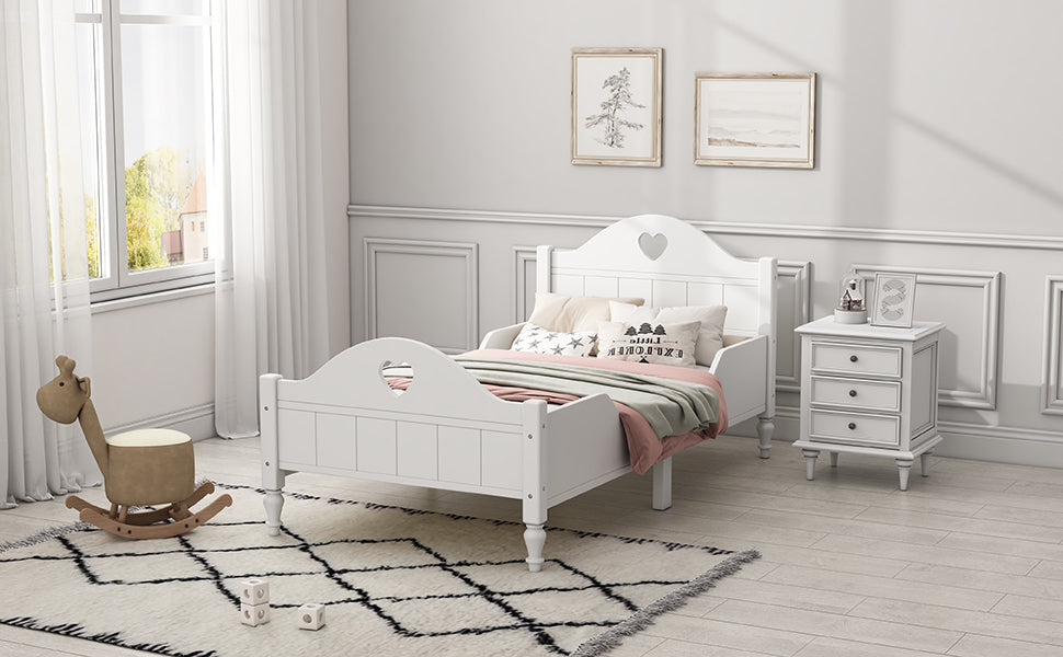 Macaron Twin Size Toddler Bed with Side Safety Rails and Headboard and Footboard,White