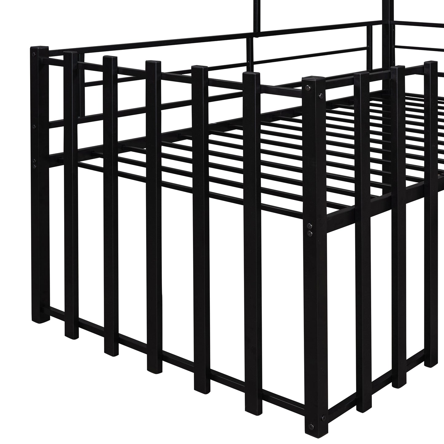 Metal Twin size Loft Bed with Roof, Window, Guardrail, Ladder Black