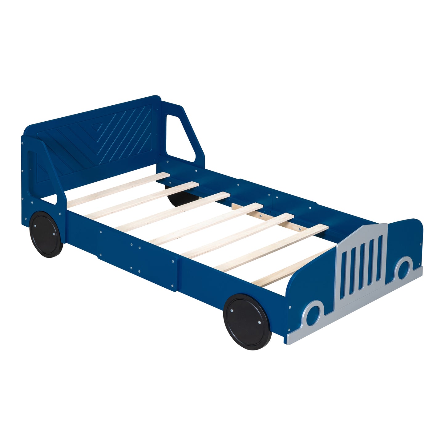Twin Size Car-Shaped Platform Bed with Wheels,Blue