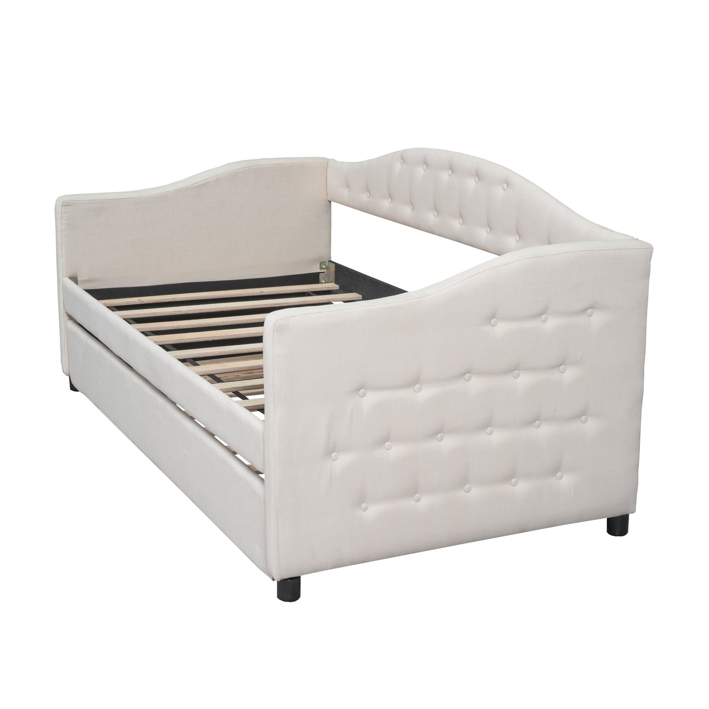 Upholstered Twin Size Daybed with Trundle, Beige