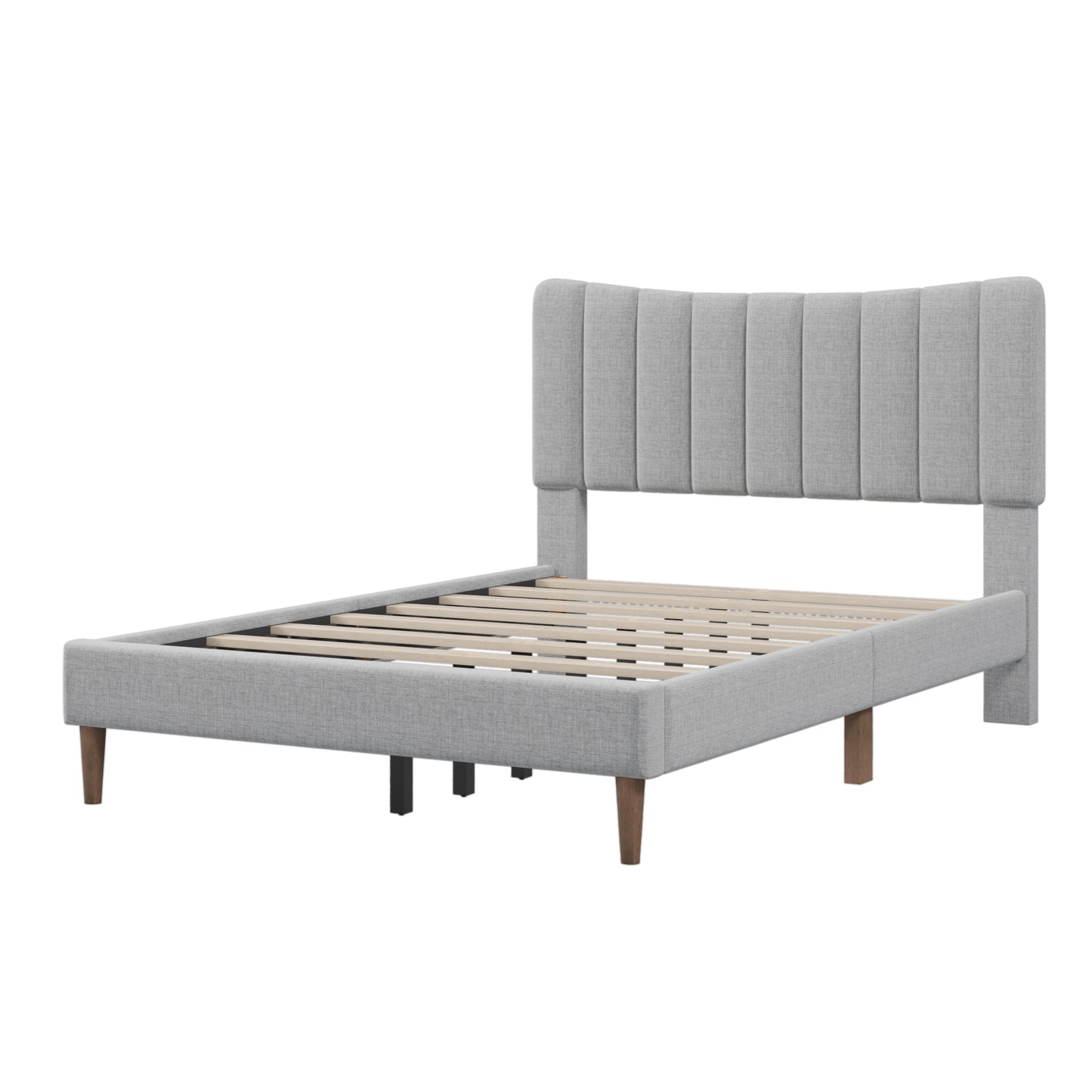 Upholstered Platform Bed Frame with Vertical Channel Tufted Headboard, No Box Spring Needed, Full,Gray