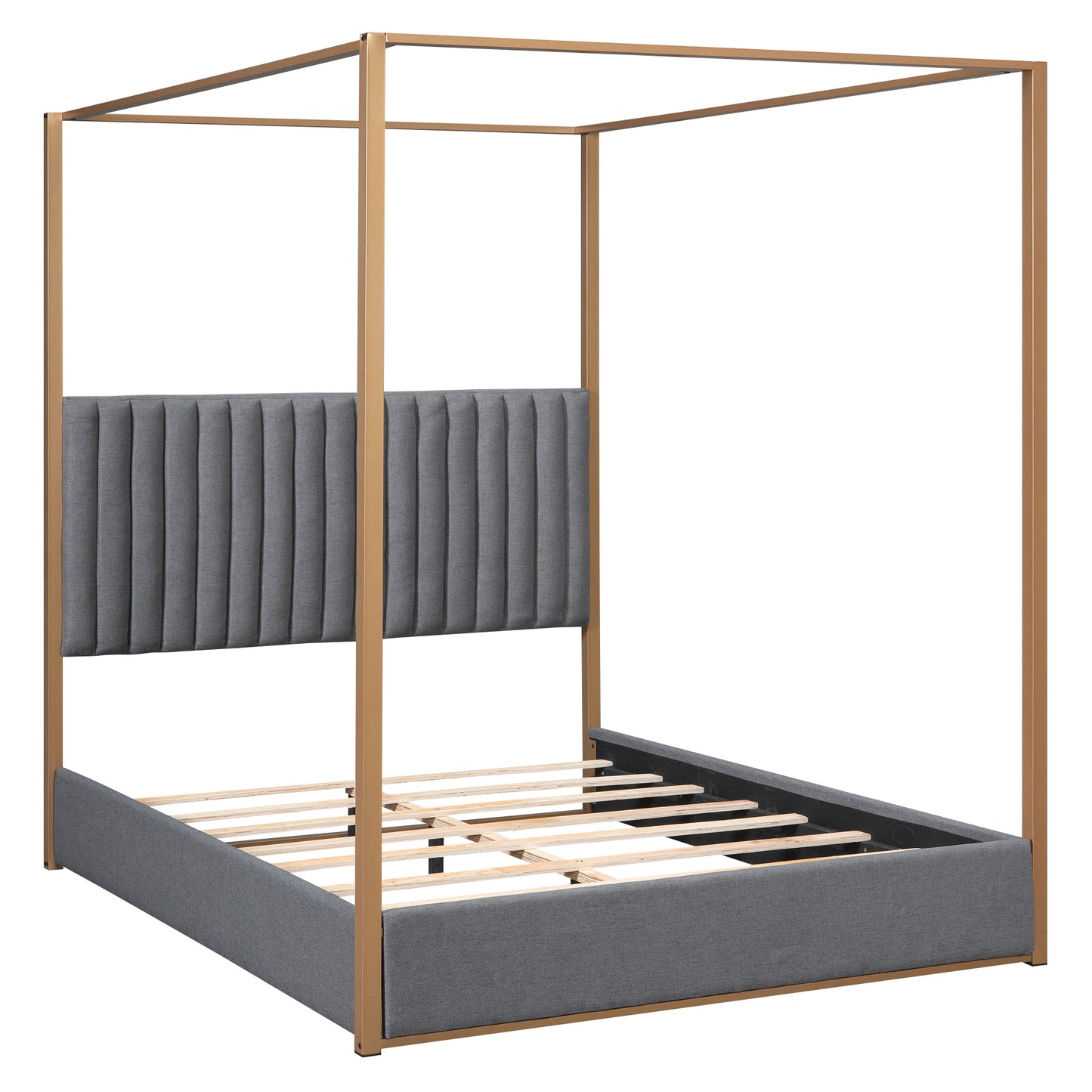 Queen Size Upholstery Canopy Platform Bed with Headboard and Metal Frame, Gray