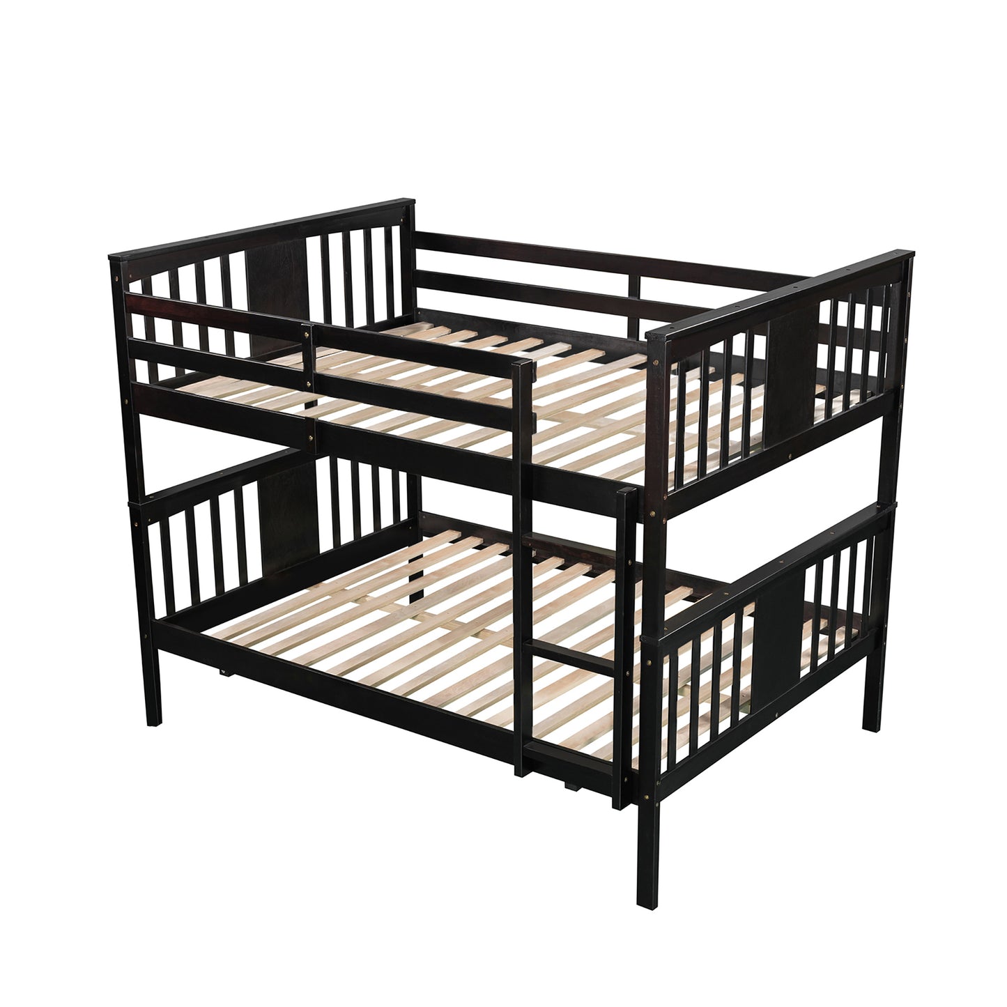 Full over Full Bunk Bed with Ladder for Bedroom, Guest Room Furniture-Espresso