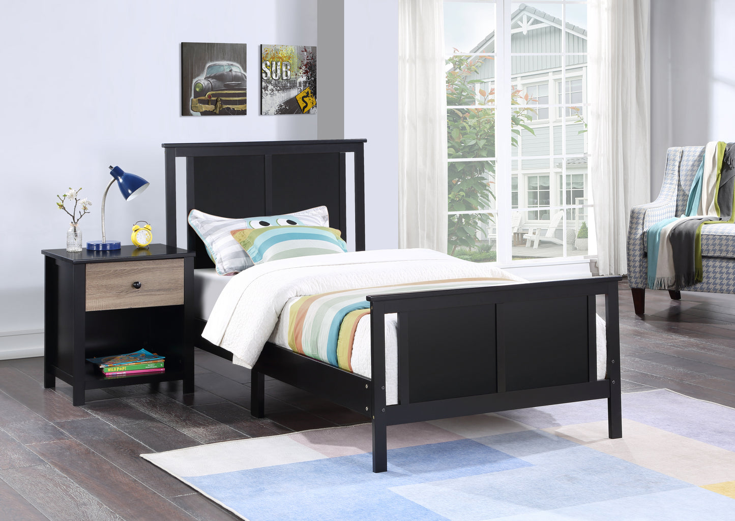 Connelly Reversible Panel Twin Bed Black/Vintage Walnut