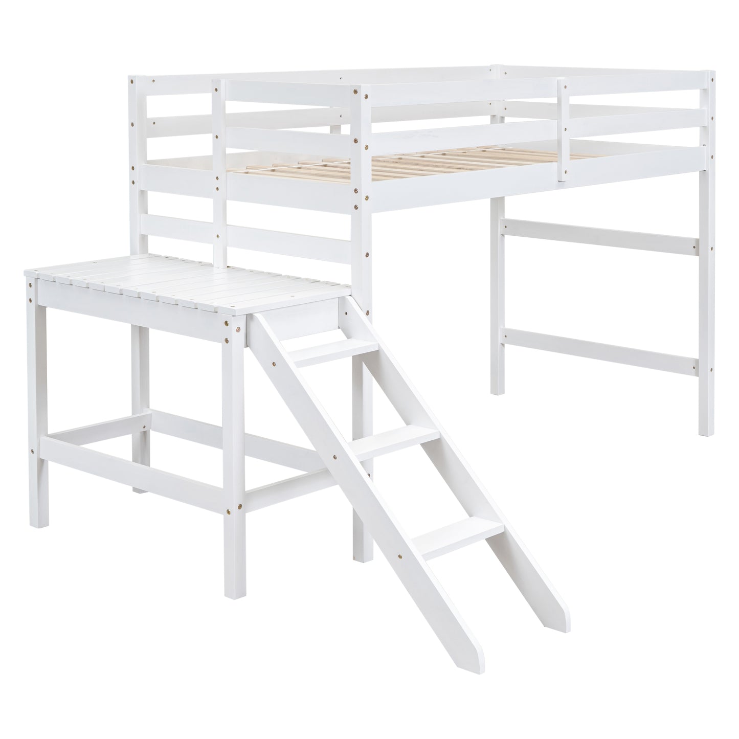 Twin Loft Bed with Platform, ladder,White
