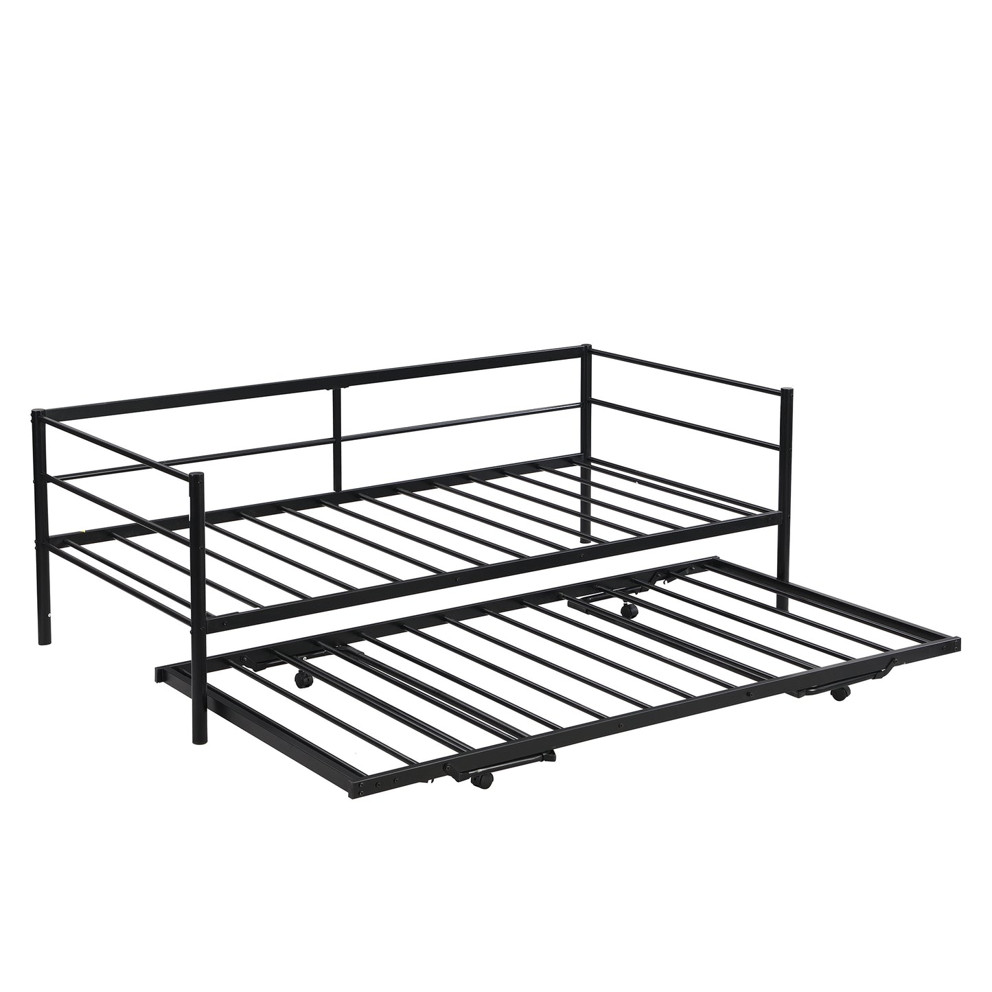 Twin Size Metal Daybed with Adjustable Trundle, Pop Up Trundle, Black