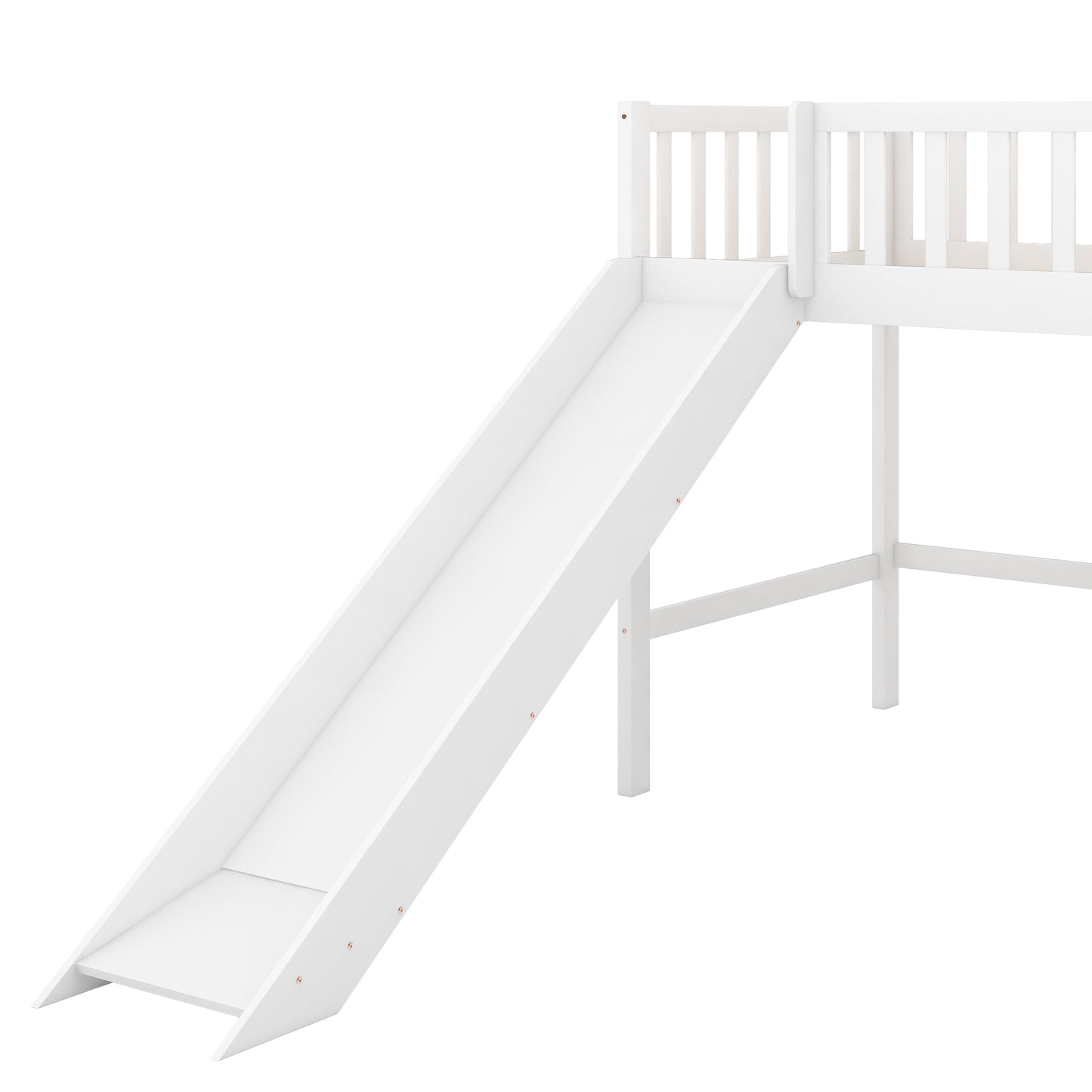 Twin Size Low Loft Bed with Ladder and Slide,White