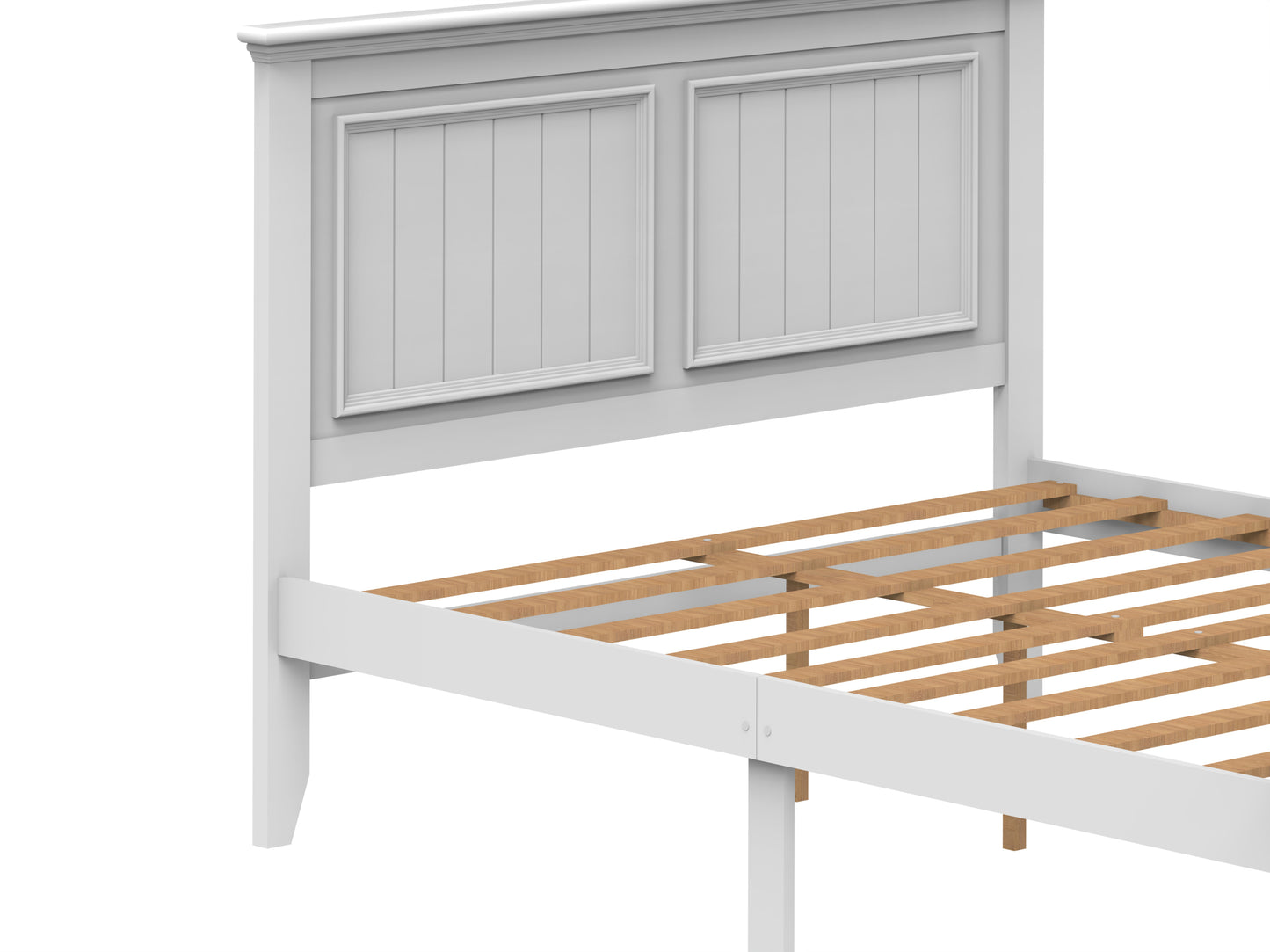 Queen Size Wooden Platform Bed Frame, Modern Country Inspired, Timeless Design & Elegant With Embellish Details, Paint Sprayed Finishing
