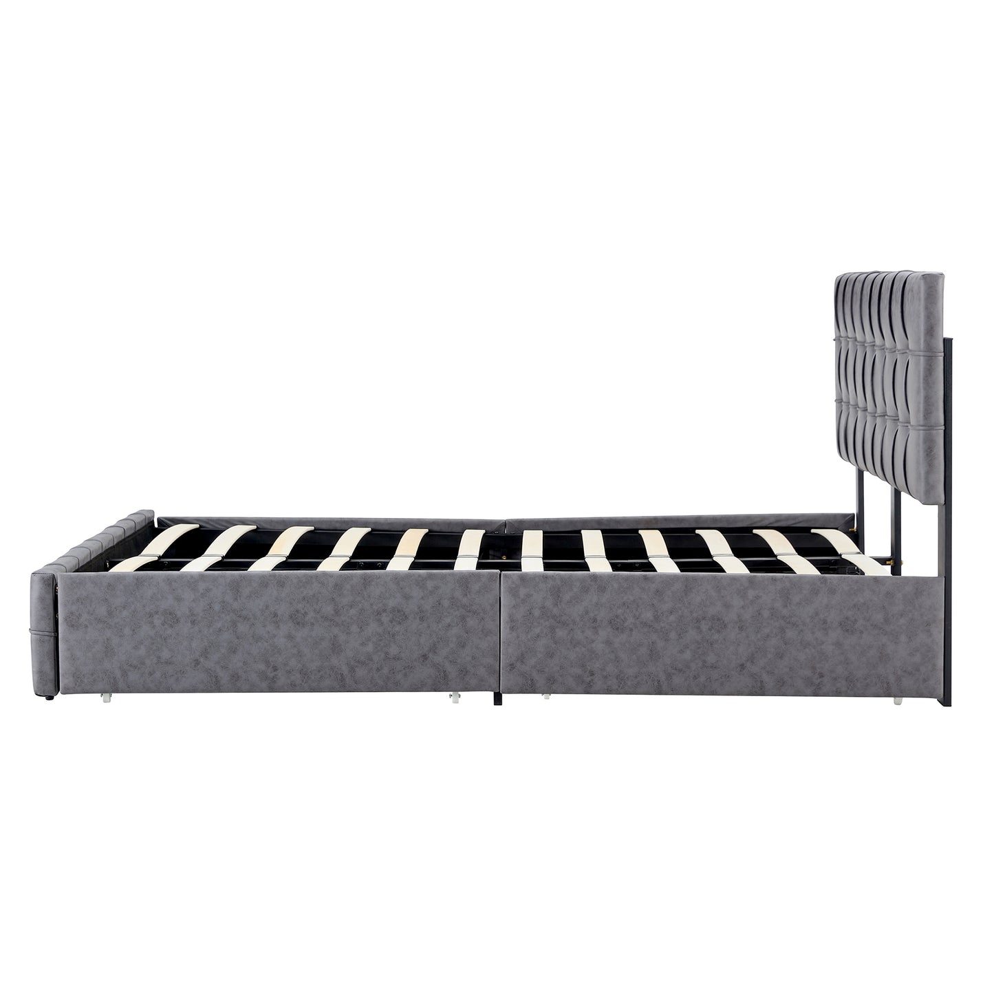 Full Size Platform Bed Frame with 4 Storage Drawers, Grey