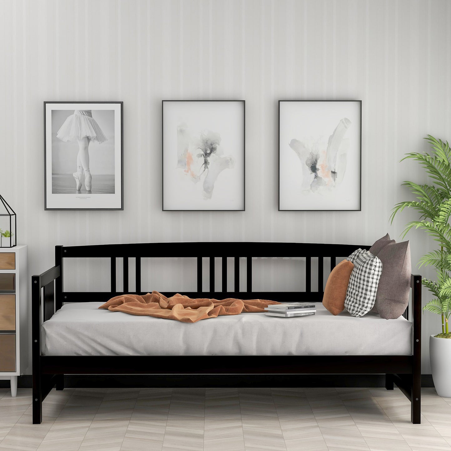 Modern Solid Wood Daybed, Multifunctional, Twin Size, Espresso (Previous SKU: WF191899AAP)