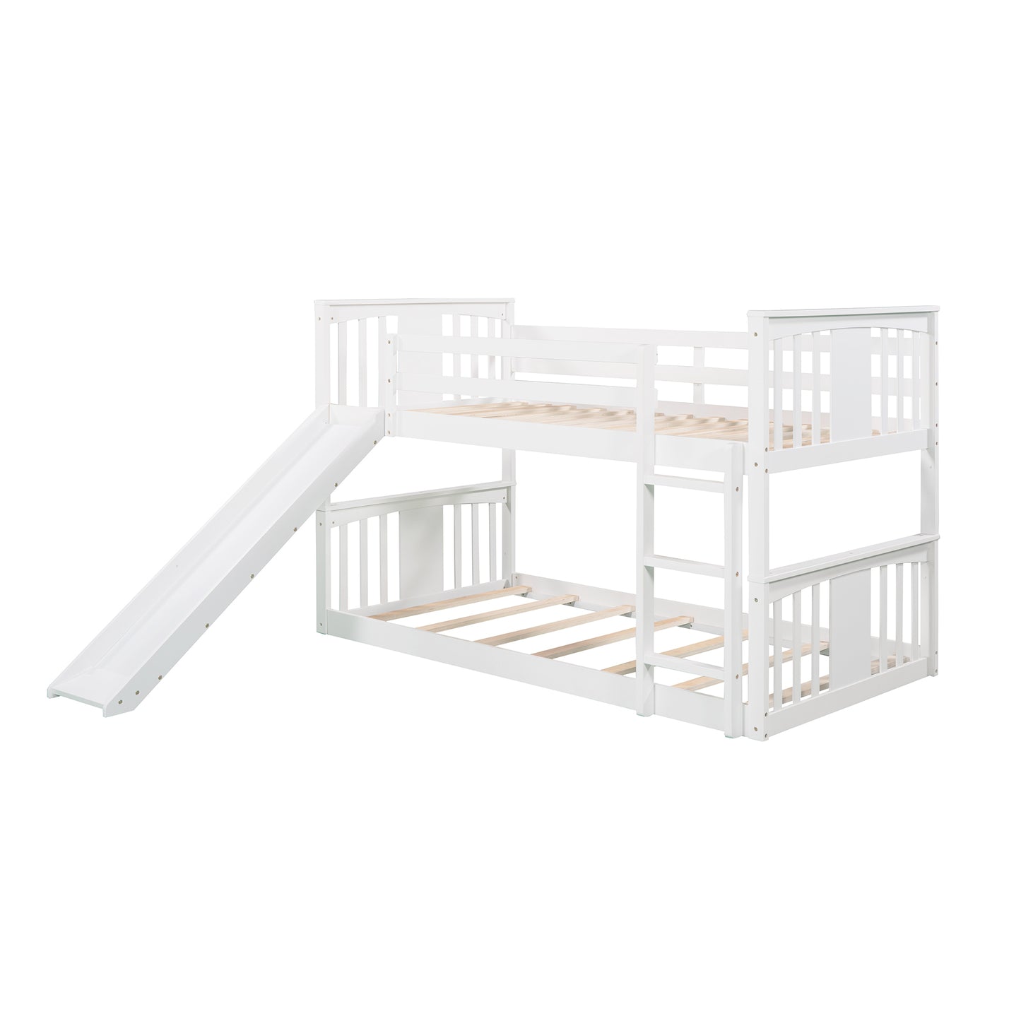 Twin Over Twin Bunk Bed with Slide and Ladder, White