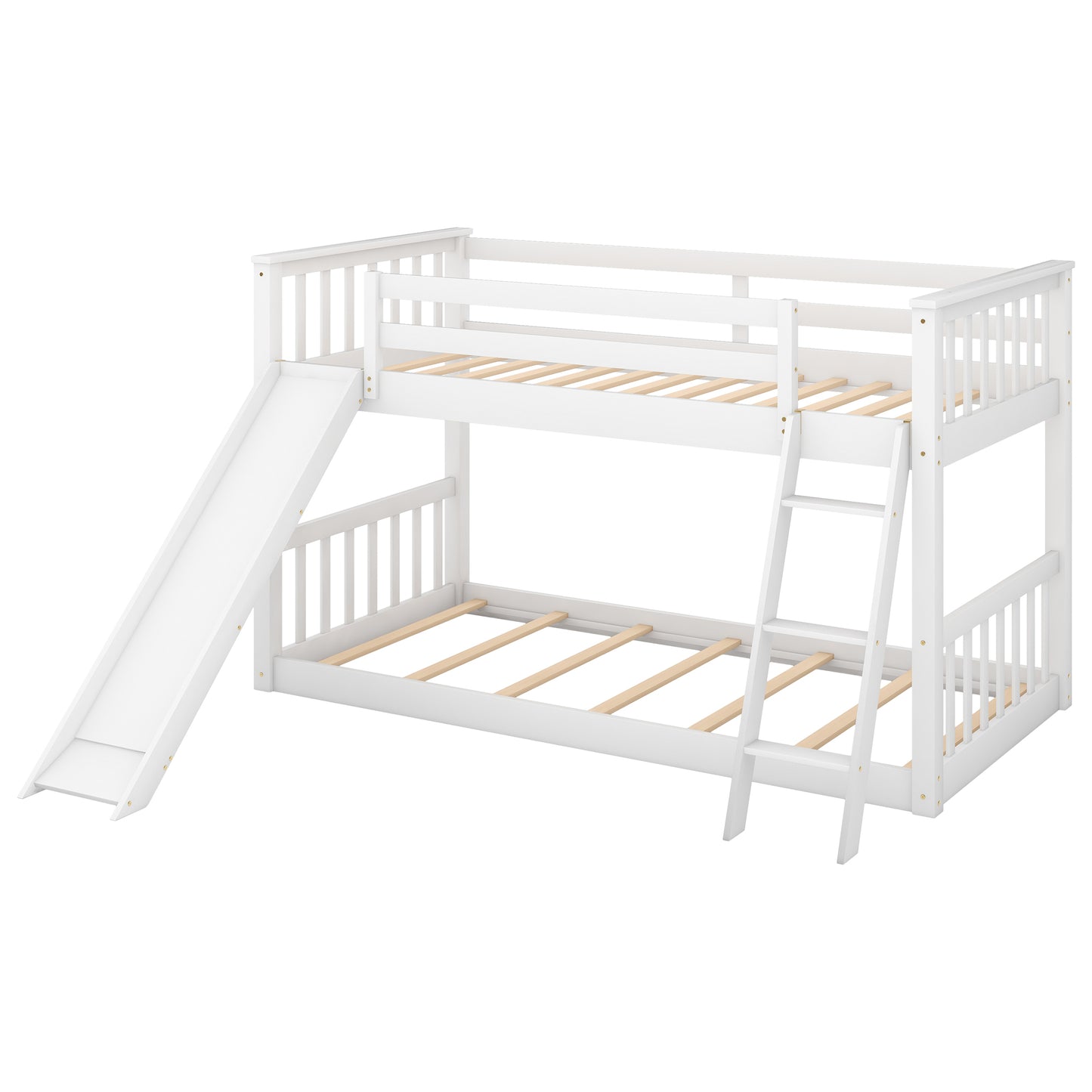 Twin over Twin Bunk Bed with Convertible Slide and Ladder, White