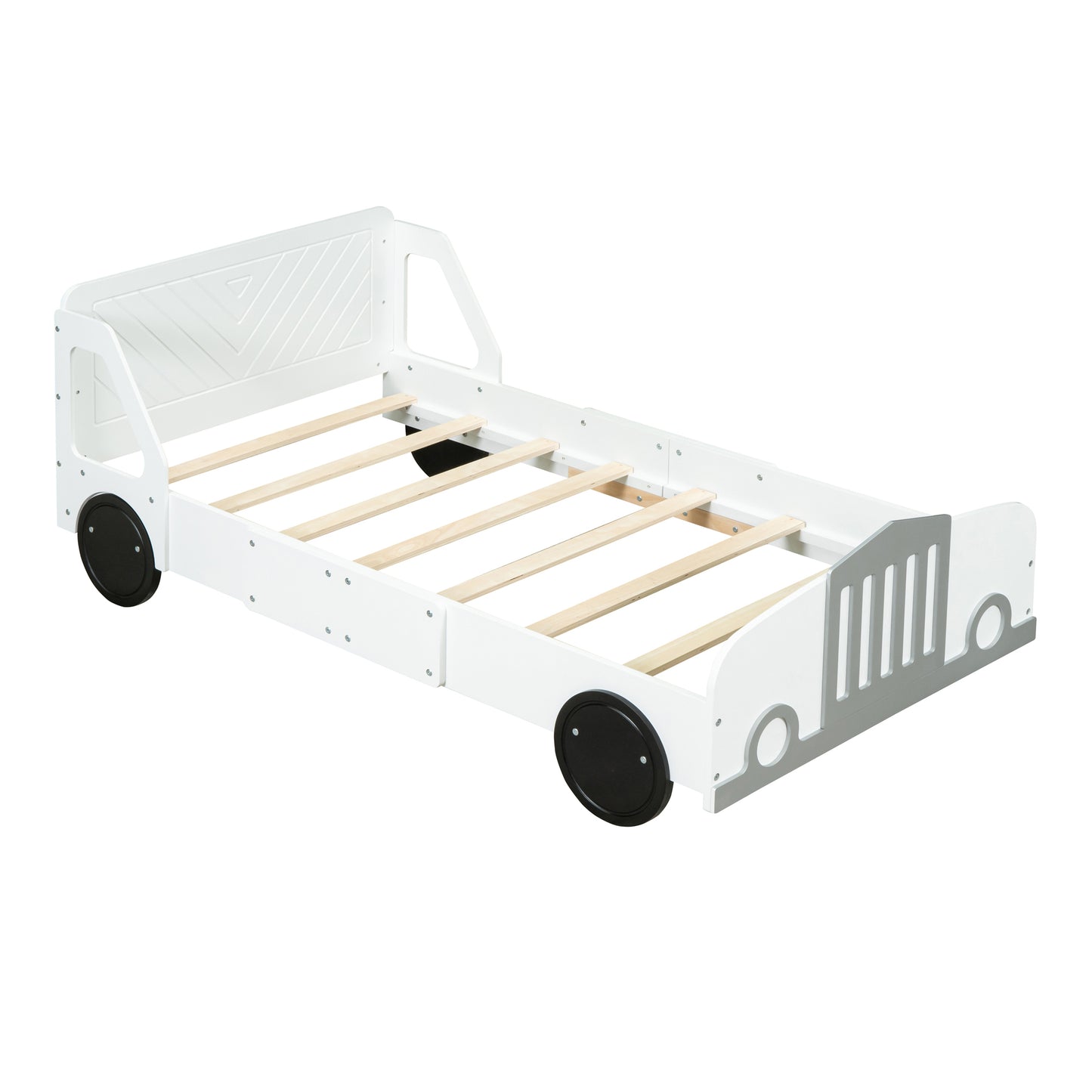 Twin Size Car-Shaped Platform Bed with Wheels,White
