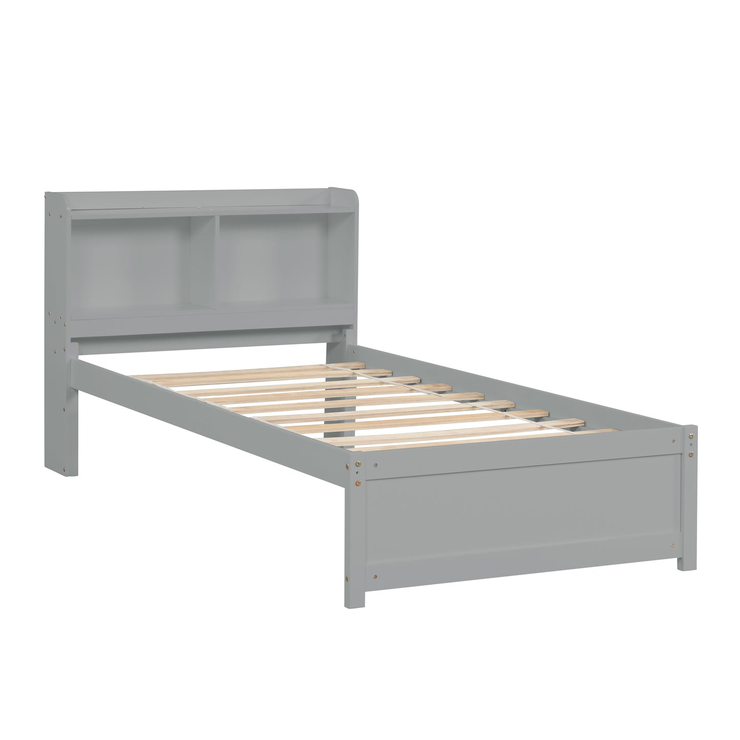 Twin Platform Bed with Trundle,Bookcase,Grey