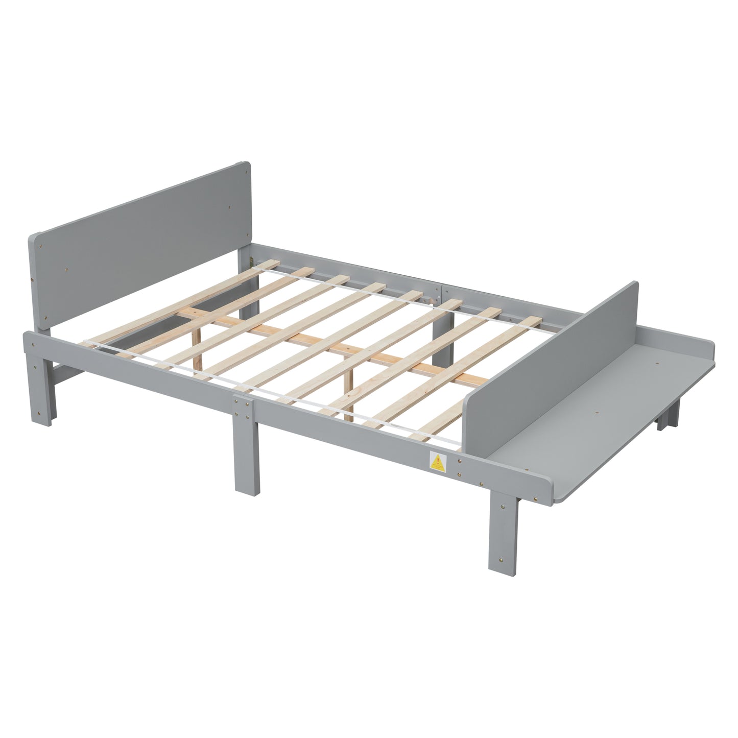Full Platform Bed with Footboard Bench, Grey