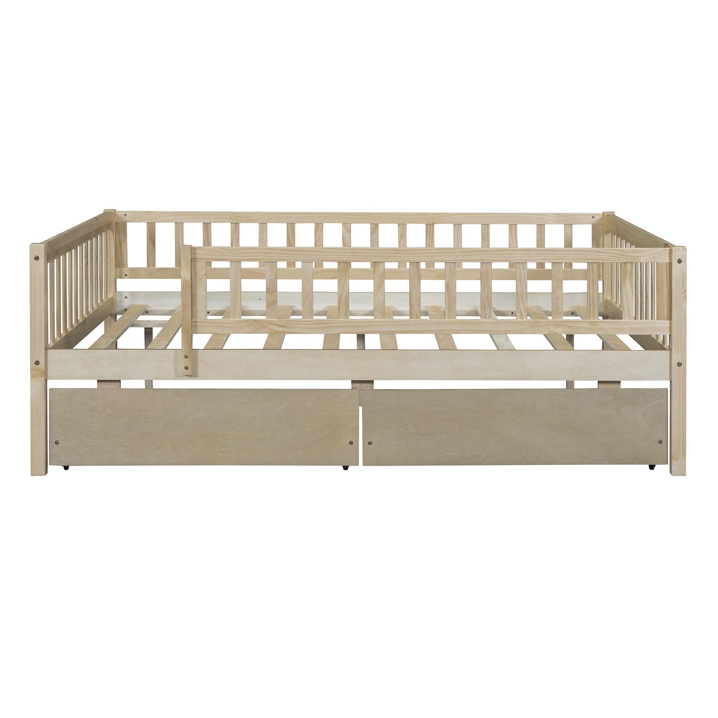 Full Size Daybed Wood Bed with Two Drawers, Natural