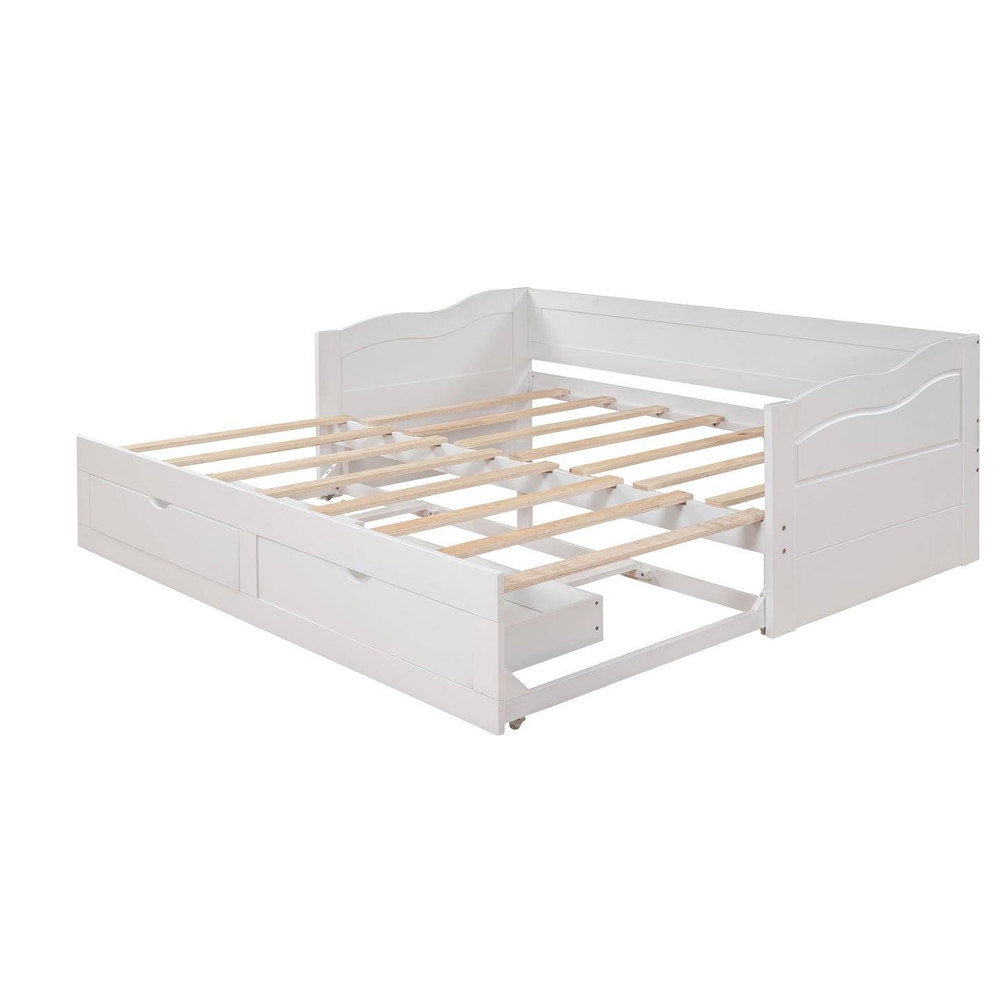 Wooden Daybed with Trundle Bed and Two Storage Drawers , Extendable Bed Daybed,Sofa Bed with Two Drawers, White