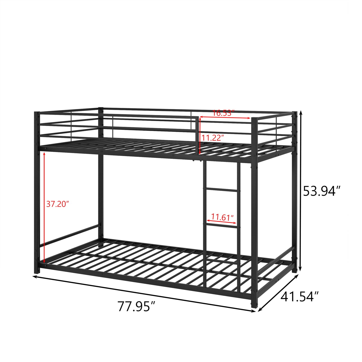 Metal Bunk Bed Twin Over Twin, Bunk Bed Frame with Safety Guard Rails, Heavy Duty Space-Saving Design, Easy Assembly Black