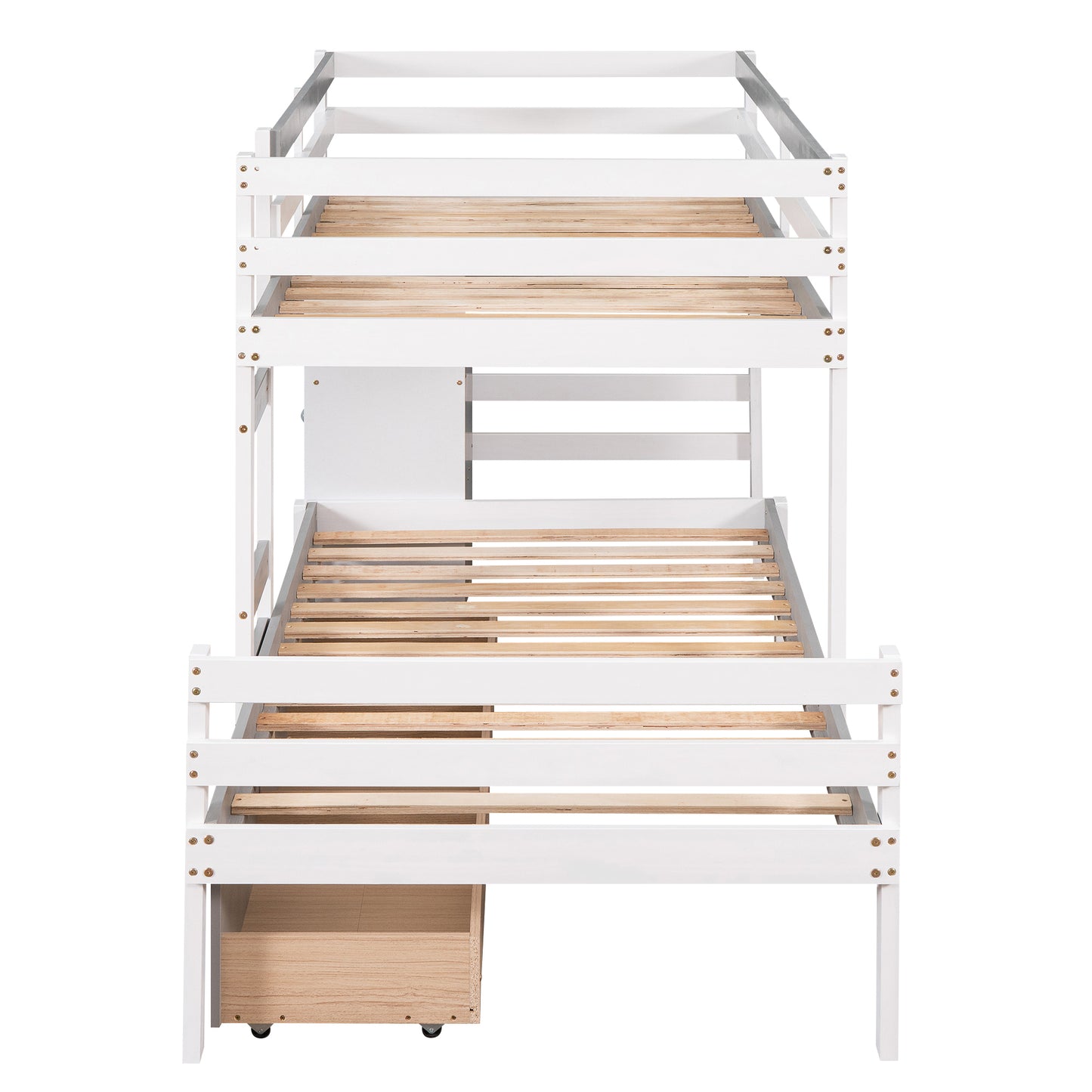 Twin over Twin Loft Bunk Bed with Drawers and Ladder, Gray