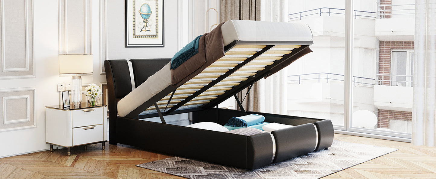 Full Size Upholstered Faux Leather Platform bed with a Hydraulic Storage System, Black