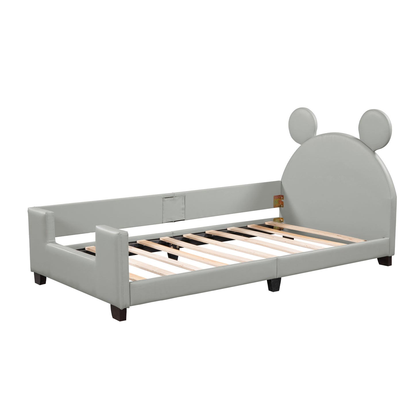 Twin Size Upholstered Daybed with Carton Ears Shaped Headboard, Grey