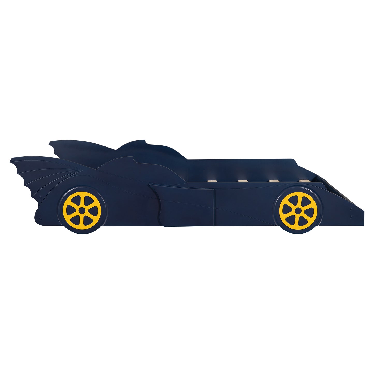 Twin Size Race Car-Shaped Platform Bed with Wheels,Blue+Yellow