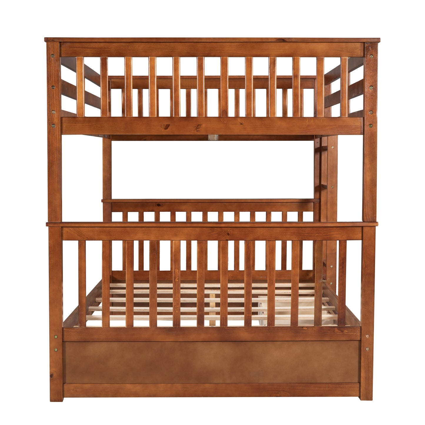 Full-Over-Full Bunk Bed with Ladders and Two Storage Drawers (Walnut)