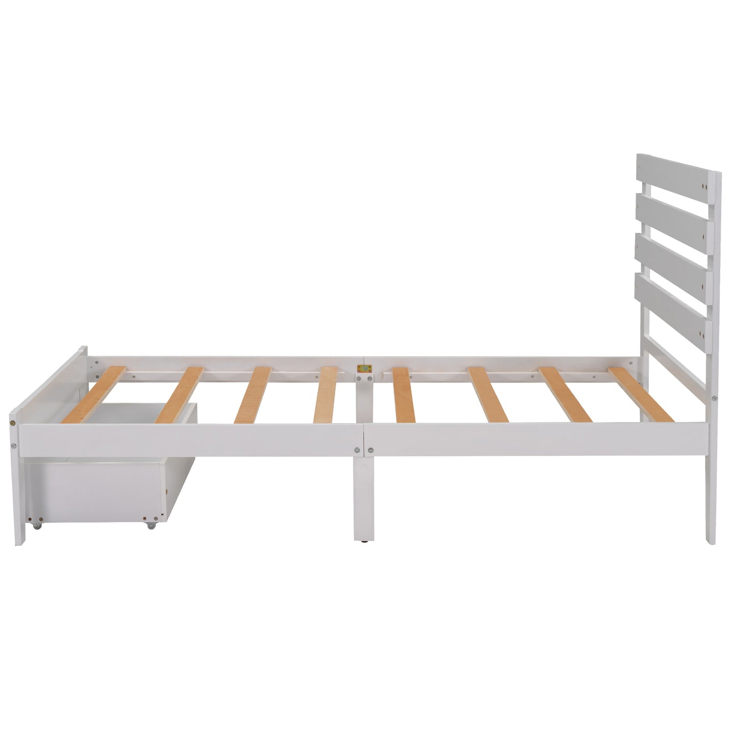 Twin Size Platform Bed with Drawer, White