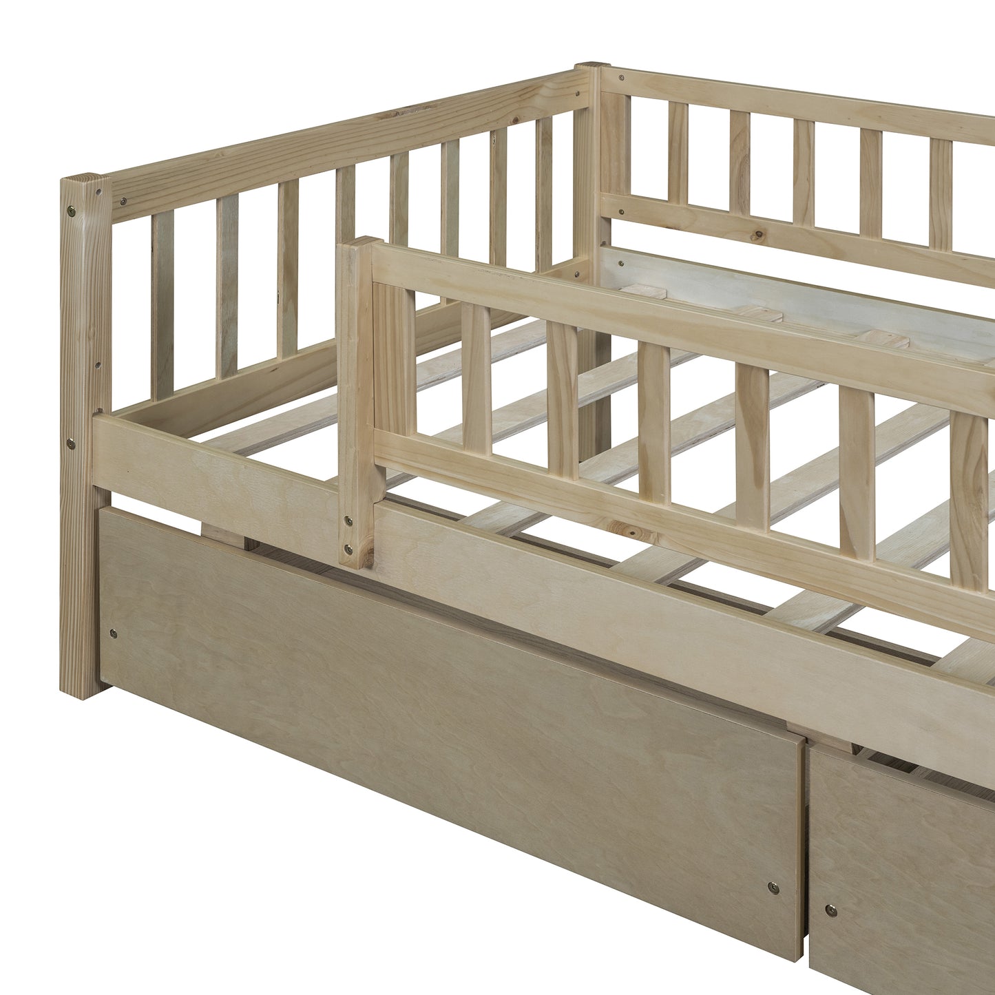 Twin Size Daybed Wood Bed with Two Drawers, Natural