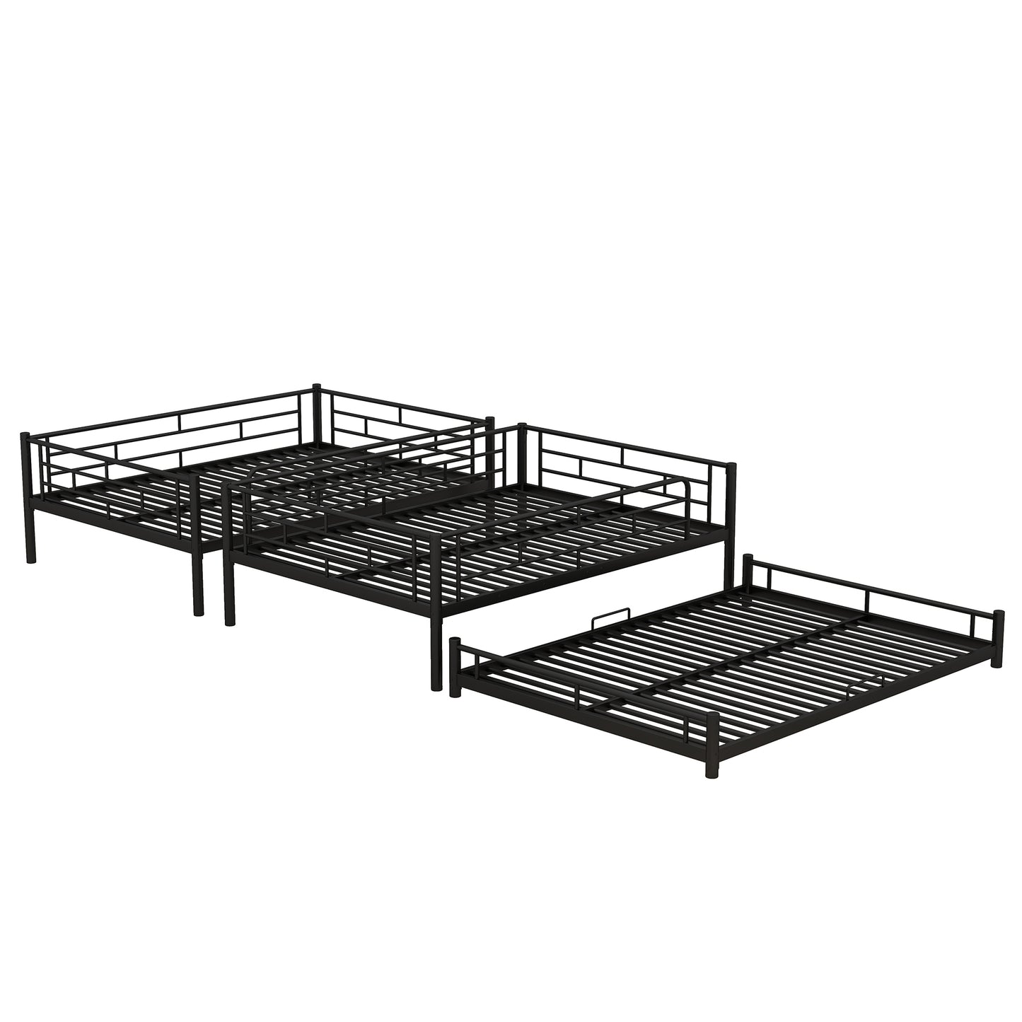Metal Full Size Triple Bunk Bed, Black