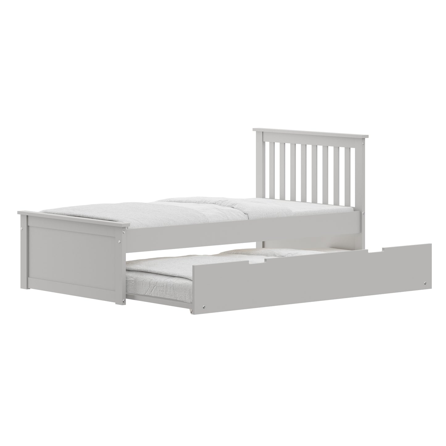 Yes4wood Gray Twin Bed with Trundle, Solid Wood Malibu Bed Frame with Twin Size Pull-Out Trundle for Kids and Toddlers