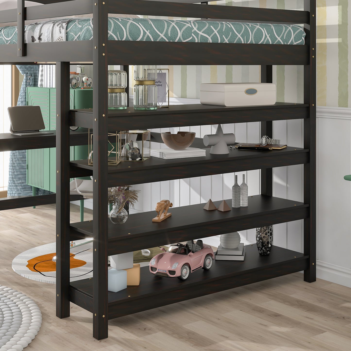 Loft Bed Full with desk,ladder,shelves , Espresso