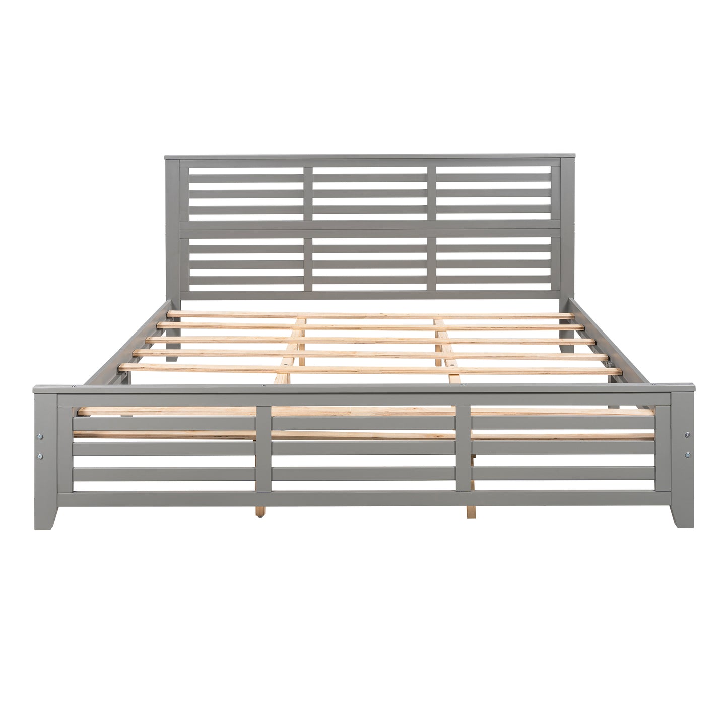 Platform bed with horizontal strip hollow shape, King size, gray