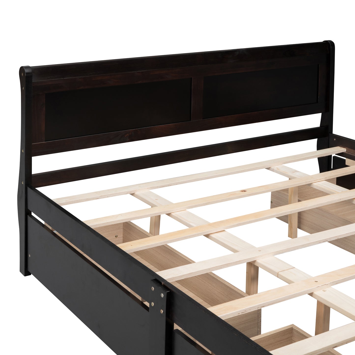 Queen Size Wood Platform Bed with 4 Drawers and Streamlined Headboard & Footboard, Espresso