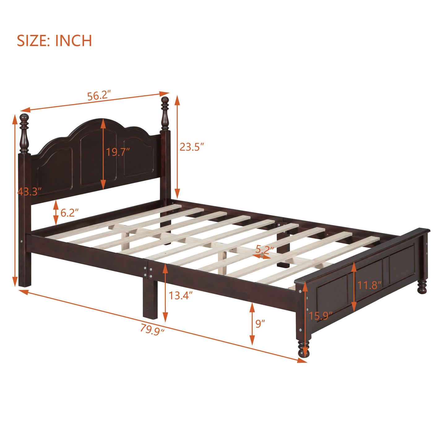 Full Size Wood Platform Bed Frame,Retro Style Platform Bed with Wooden Slat Support,Dark Walnut