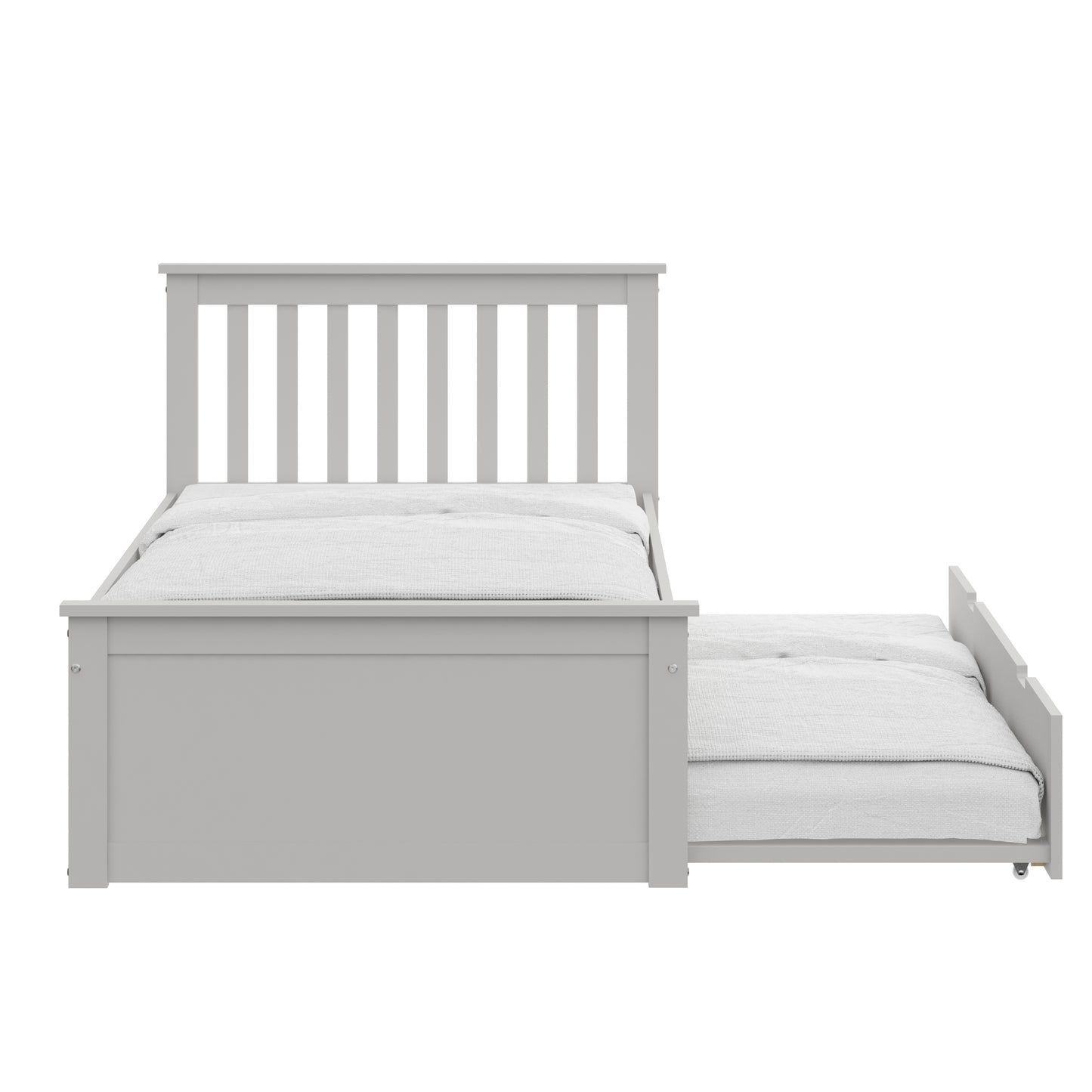 Yes4wood Gray Twin Bed with Trundle, Solid Wood Malibu Bed Frame with Twin Size Pull-Out Trundle for Kids and Toddlers