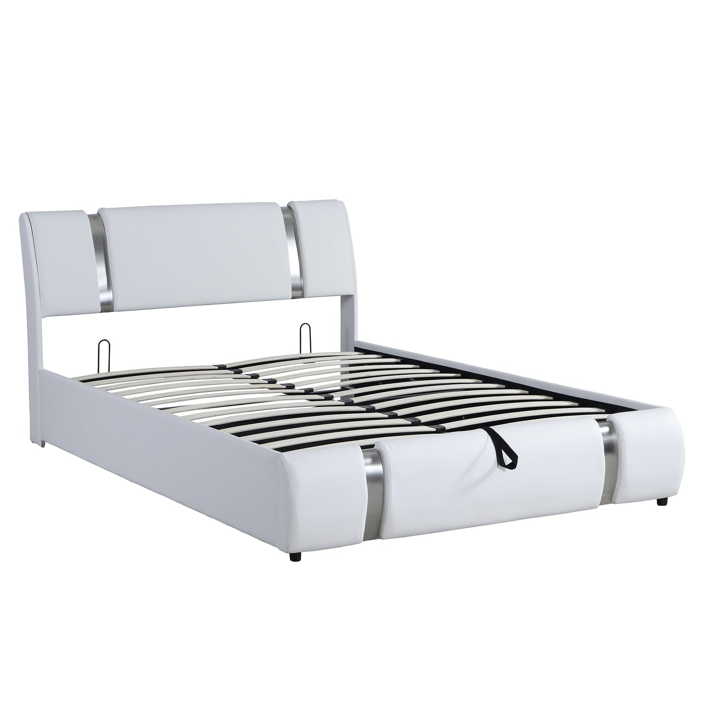 Queen Size Upholstered Faux Leather Platform bed with a Hydraulic Storage System, White