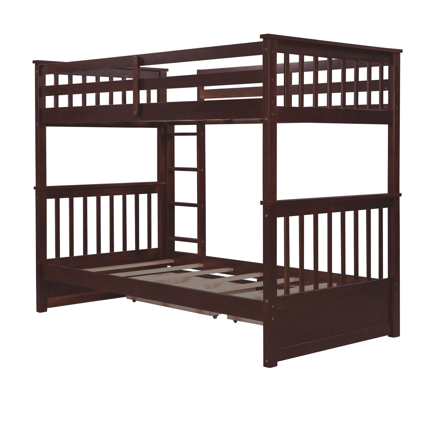 Twin-Over-Twin Bunk Bed with Ladders and Two Storage Drawers (Espresso)
