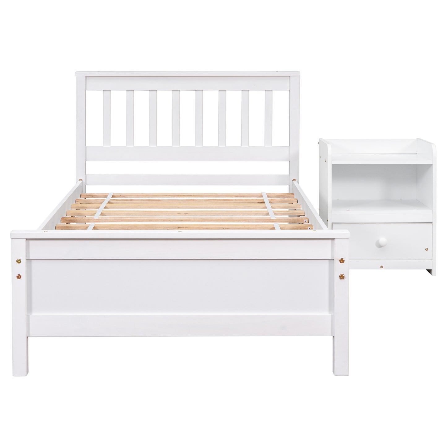 Twin Platform Bed with Headboard and Footboard with a Nightstand - Wite