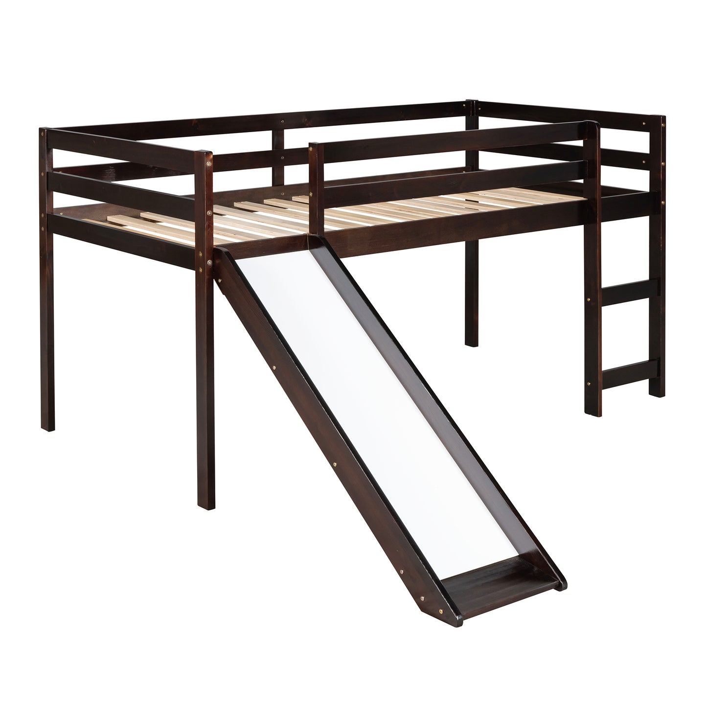 Loft Bed with Slide, Multifunctional Design, Twin (Espresso)