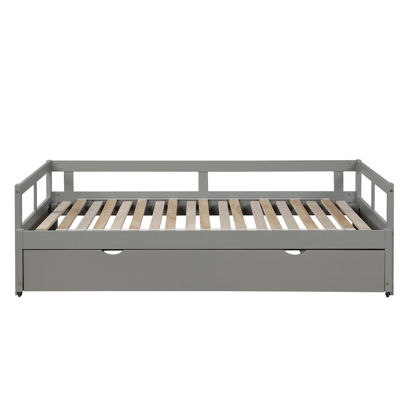 Twin Gray Wood Daybed with Twin Trundle, Extends to King Size, Gray