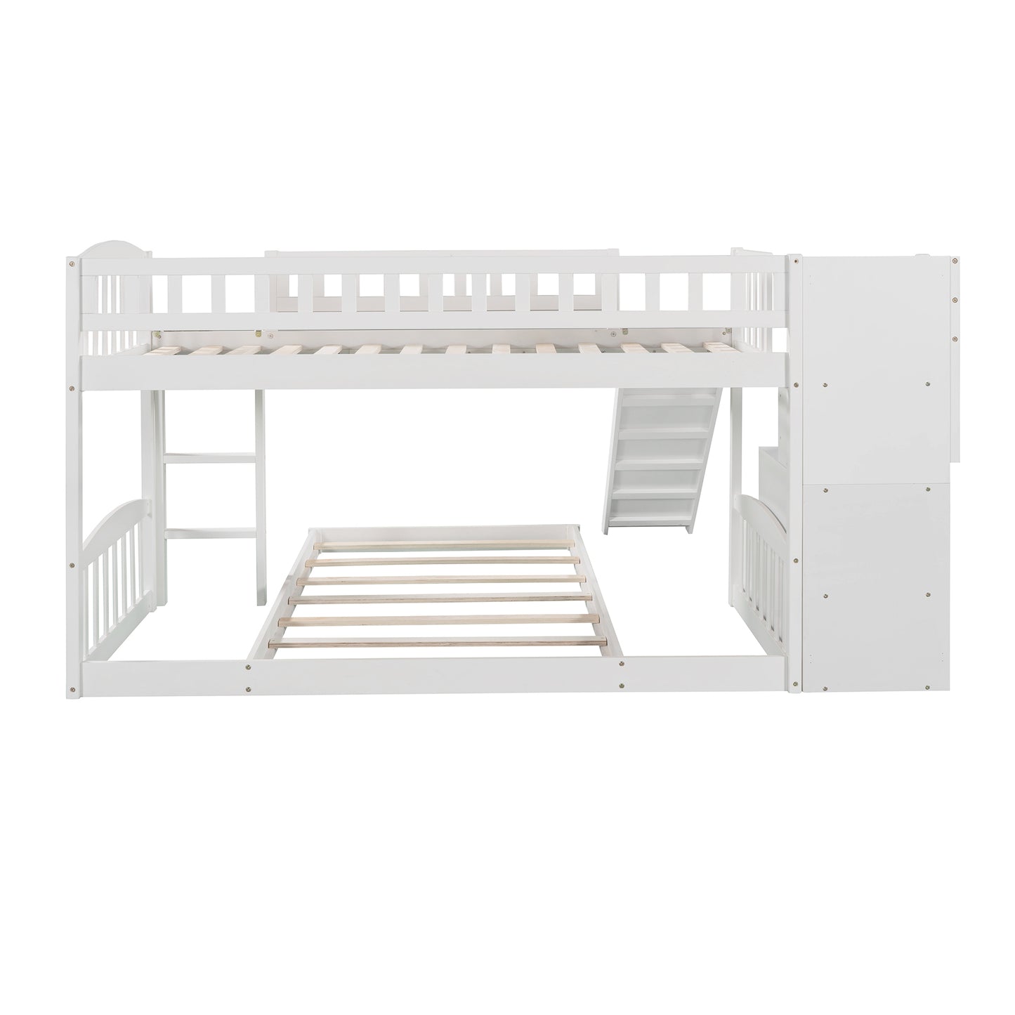 Stairway Twin over Twin Bunk Bed with Two Drawers and Slide, White