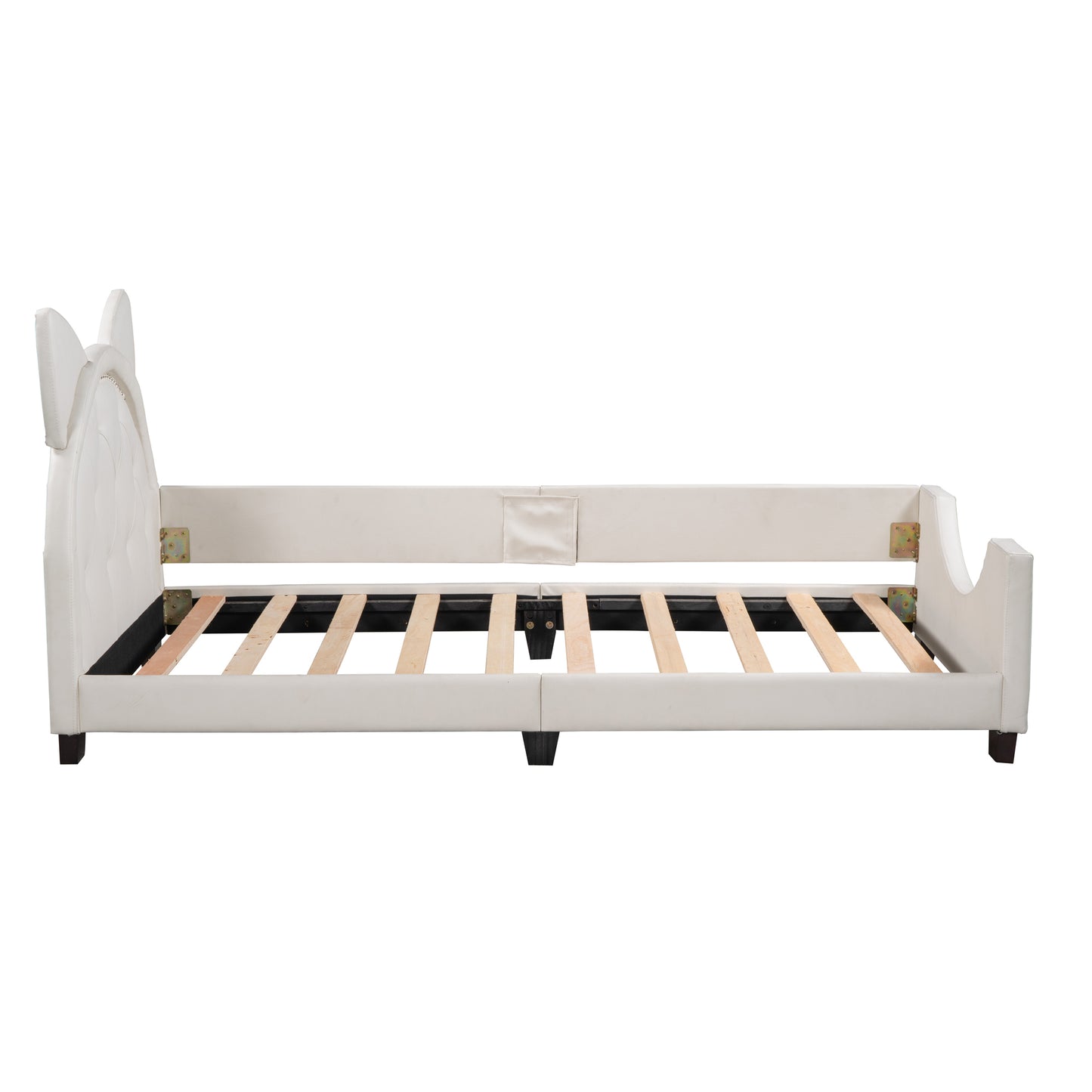 Twin Size Upholstered Daybed with Carton Ears Shaped Headboard, White