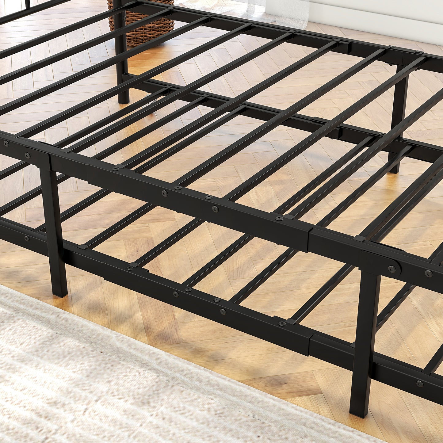 Metal Daybed Frame Twin Size Platform with trundle , No Box Spring Needed Black