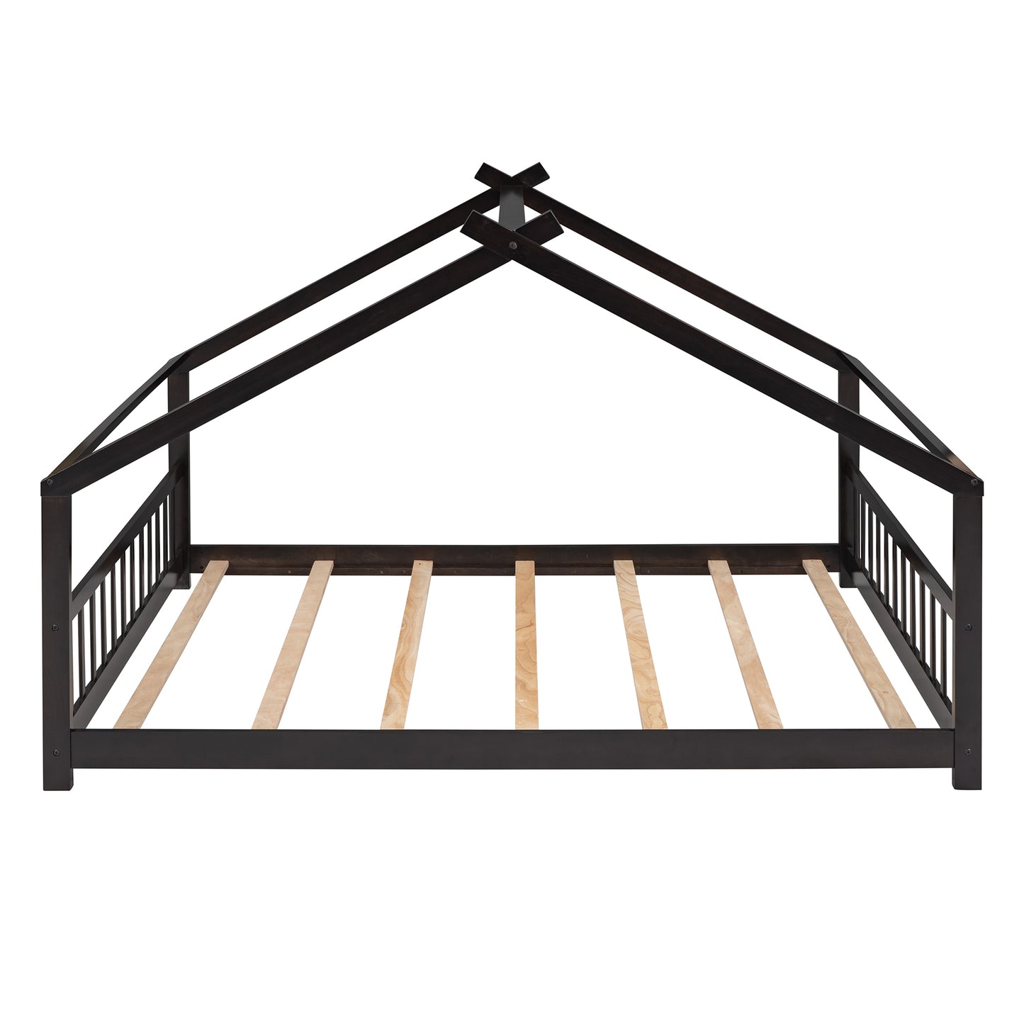 Full Size House Platform Bed Wood Bed, Espresso