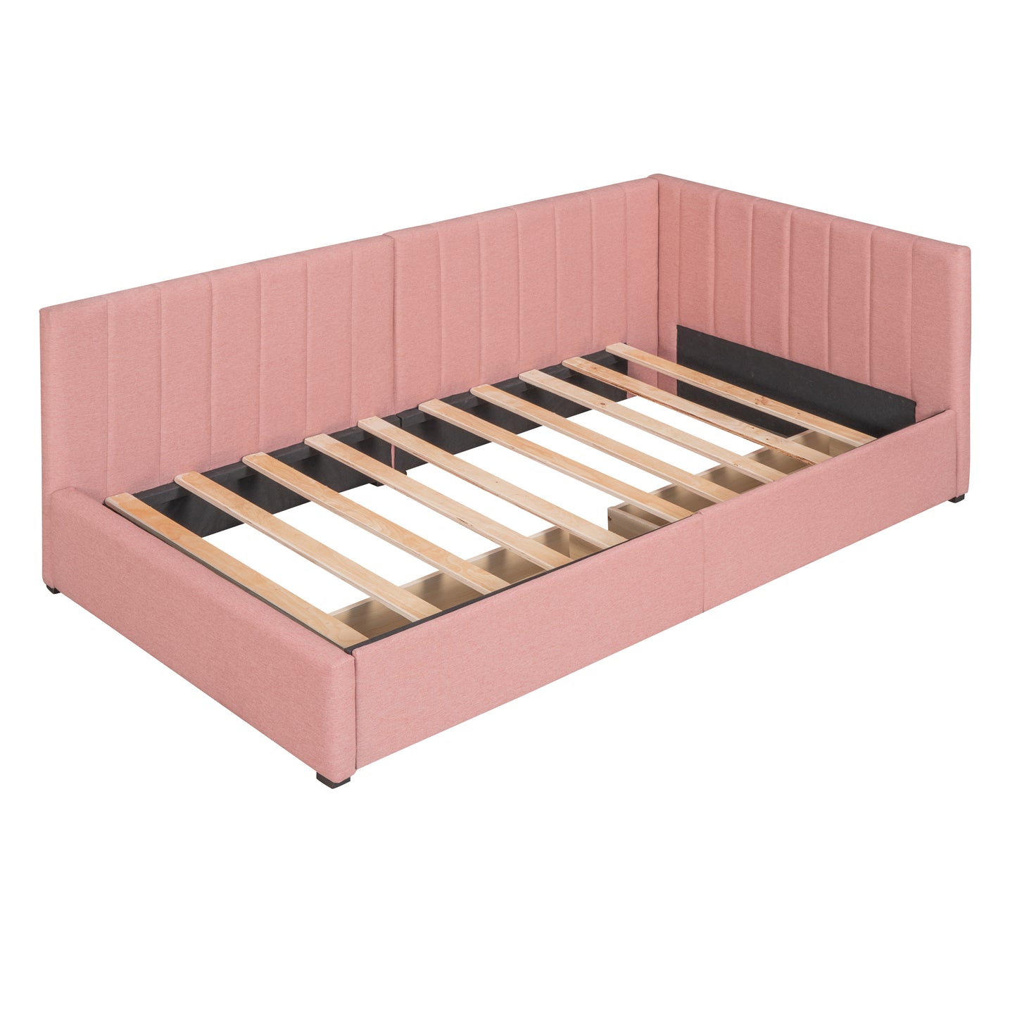 Twin Size Upholstered Daybed with 2 Storage Drawers, Linen Fabric (Pink)