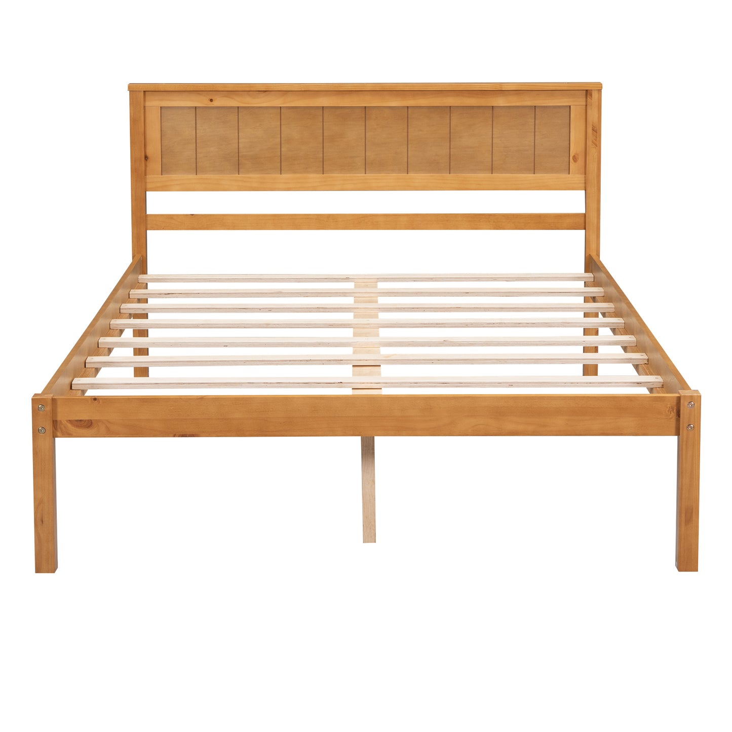 Platform Bed Frame with Headboard, Wood Slat Support, No Box Spring Needed, Full, Oak