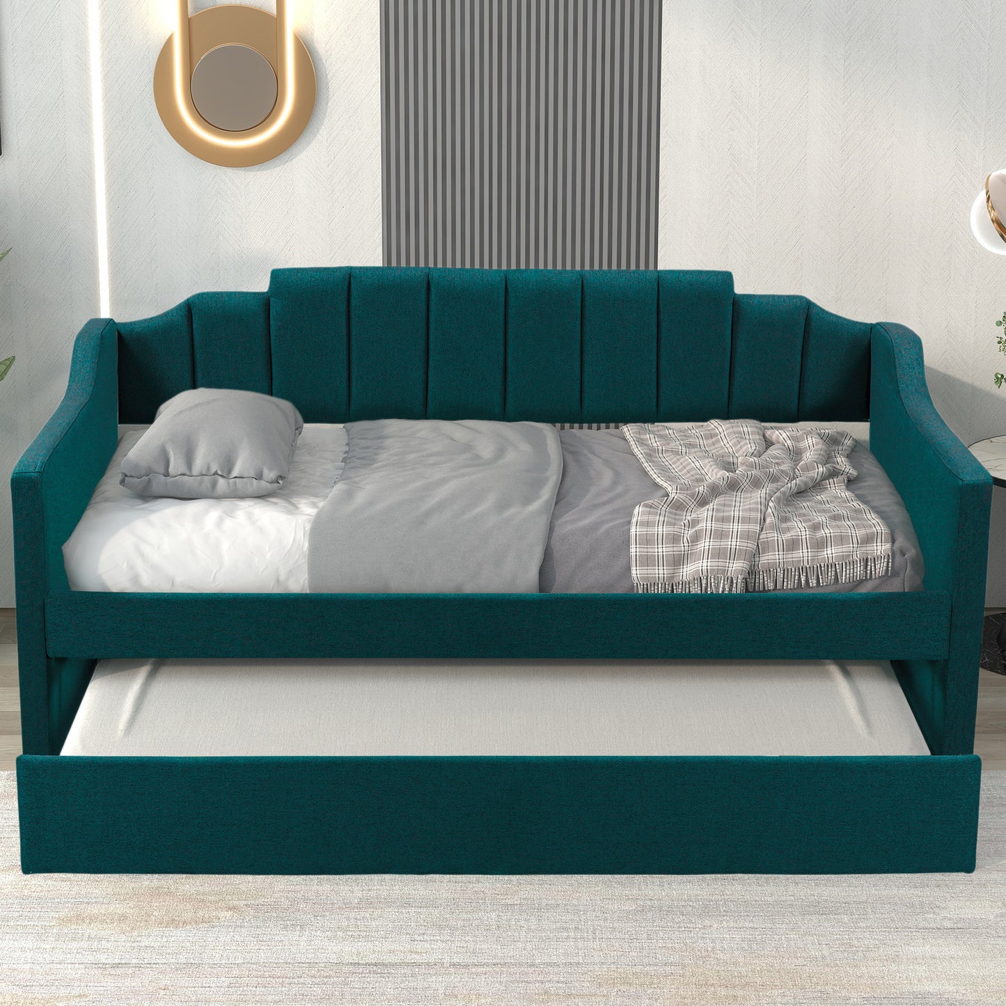 Upholstered Twin Daybed with Trundle,Green