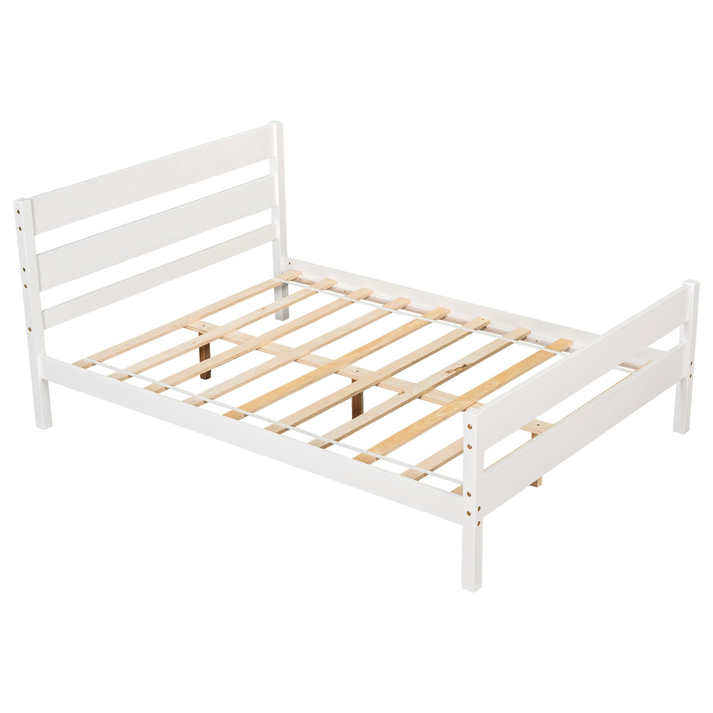 Full Platform Bed with Headboard and Footboard, White