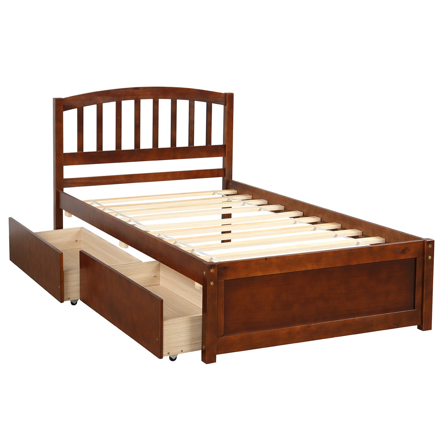 Twin Platform Storage Bed Wood Bed Frame with Two Drawers and Headboard, Walnut(Previous SKU: SF000062DAA)